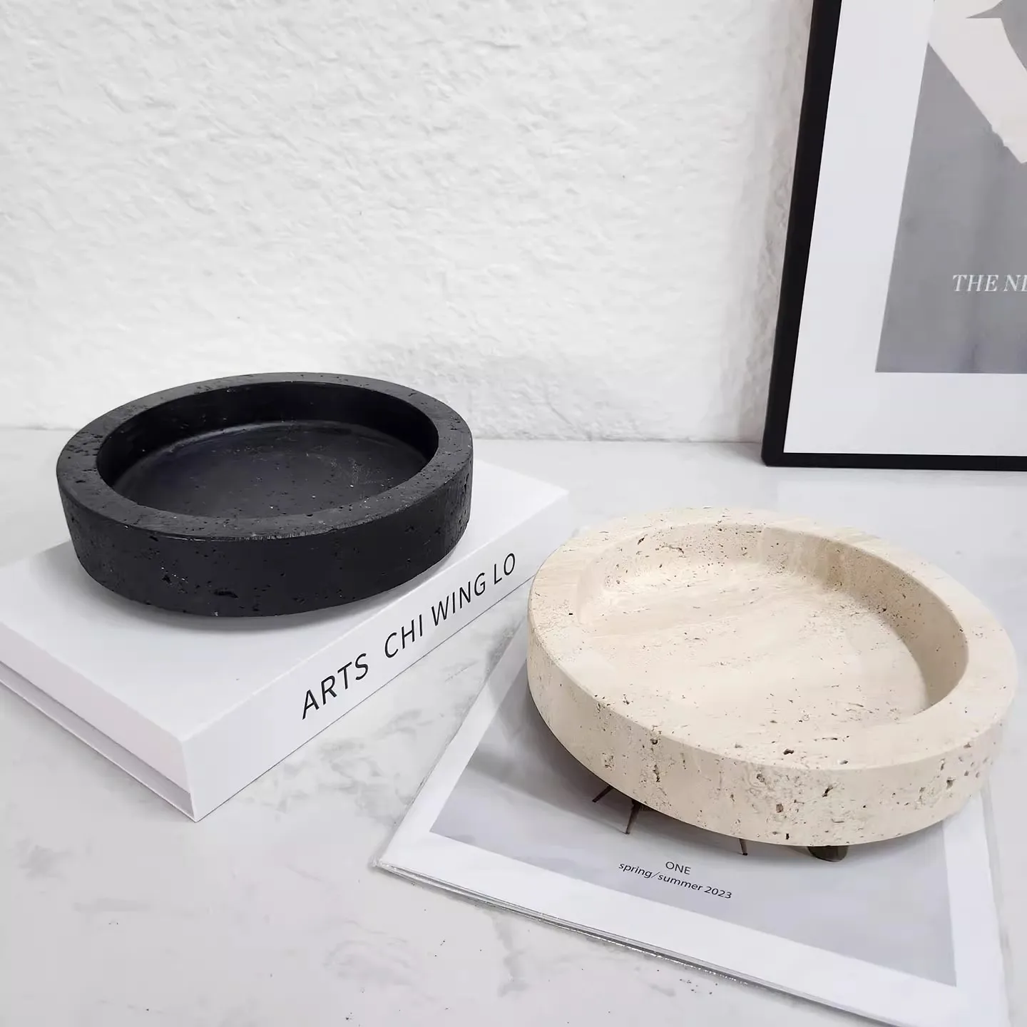 Modern Light luxury Natural Marble Living Room Tray Small Ornaments Restaurant Desktop Decoration Ashtray Snacks Fruit Tray