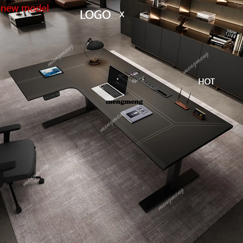 

H132 Modern Electric Lift Desk Nordic Corner Desk L-shaped Solid Wood Computer Desks High-end Gaming Home Furniture Escritorio