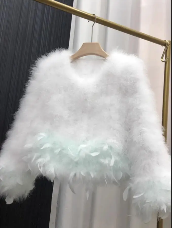 women's Real Ostrich feather Fur Coat Autumn Winter Fashon Patchwork Jacket Girls Warm Soft Casual Short Overcoat