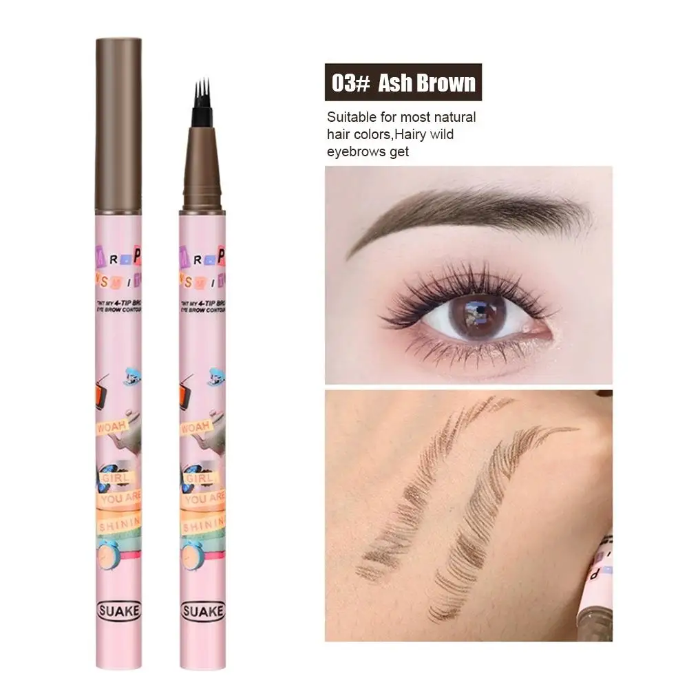 2Colors Four-pronged waterproof eyebrow pencil, sweat-proof and non-fading liquid formula, natural smudge-dyeing, wild eyebrows