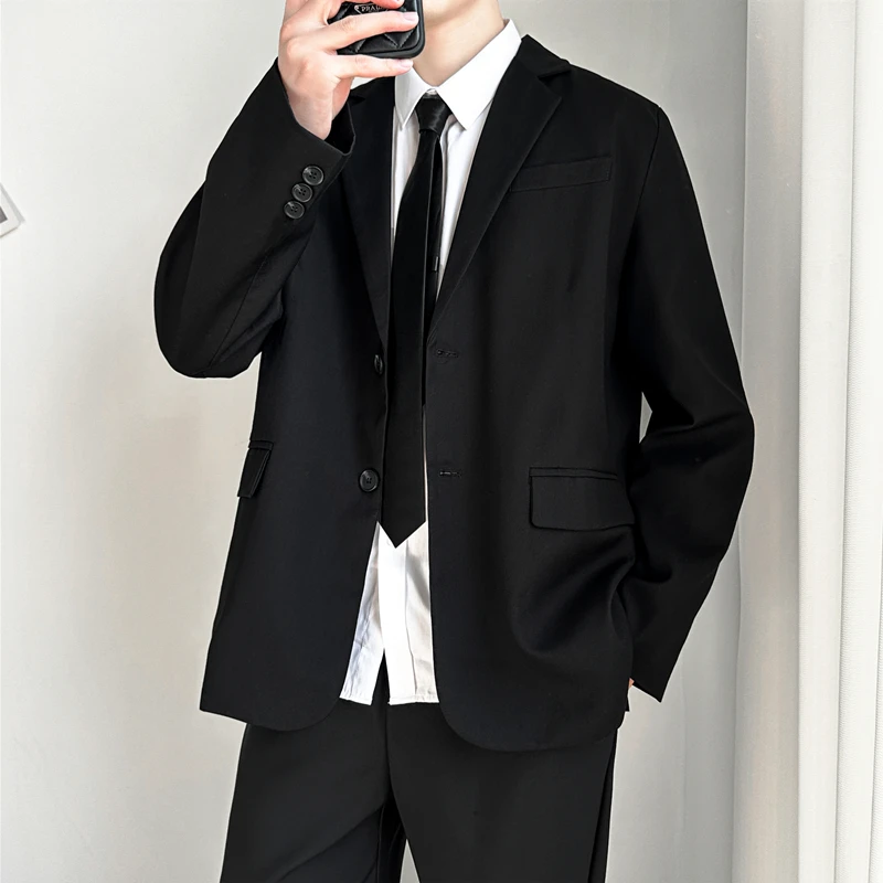

Men's Casual Black Suit Jacket 2024 New Style Commute Korean Fashion Standard Fit Long Sleeve Button up Spring Autumn Wear