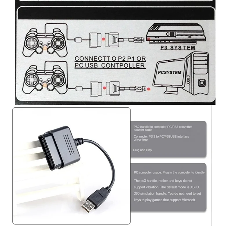 Adapter USB Kabel konwertujący do PS2 Joypad GamePad do komputera Kabel konwertera kontrolera gier USB