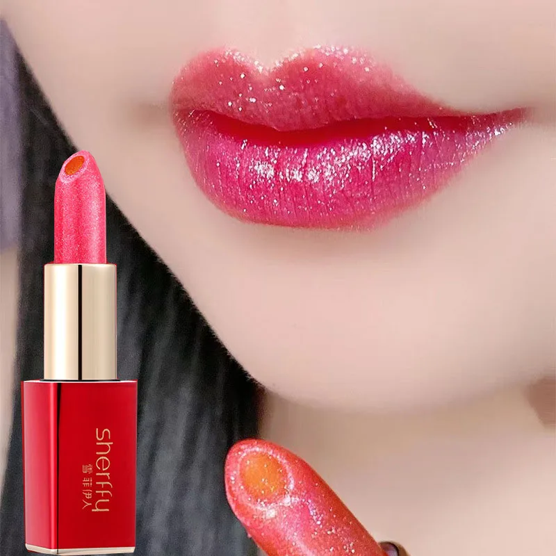 Sandwich pearlescent lipstick improves complexion does not stick to the cup not easy to fade temperature change lipstick Makeup