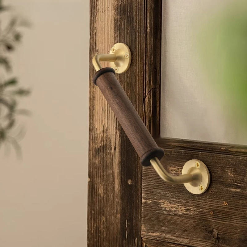 

High-end lightweight luxury black walnut cabinet door handle, wardrobe wooden door handle, brass base exposed door knob