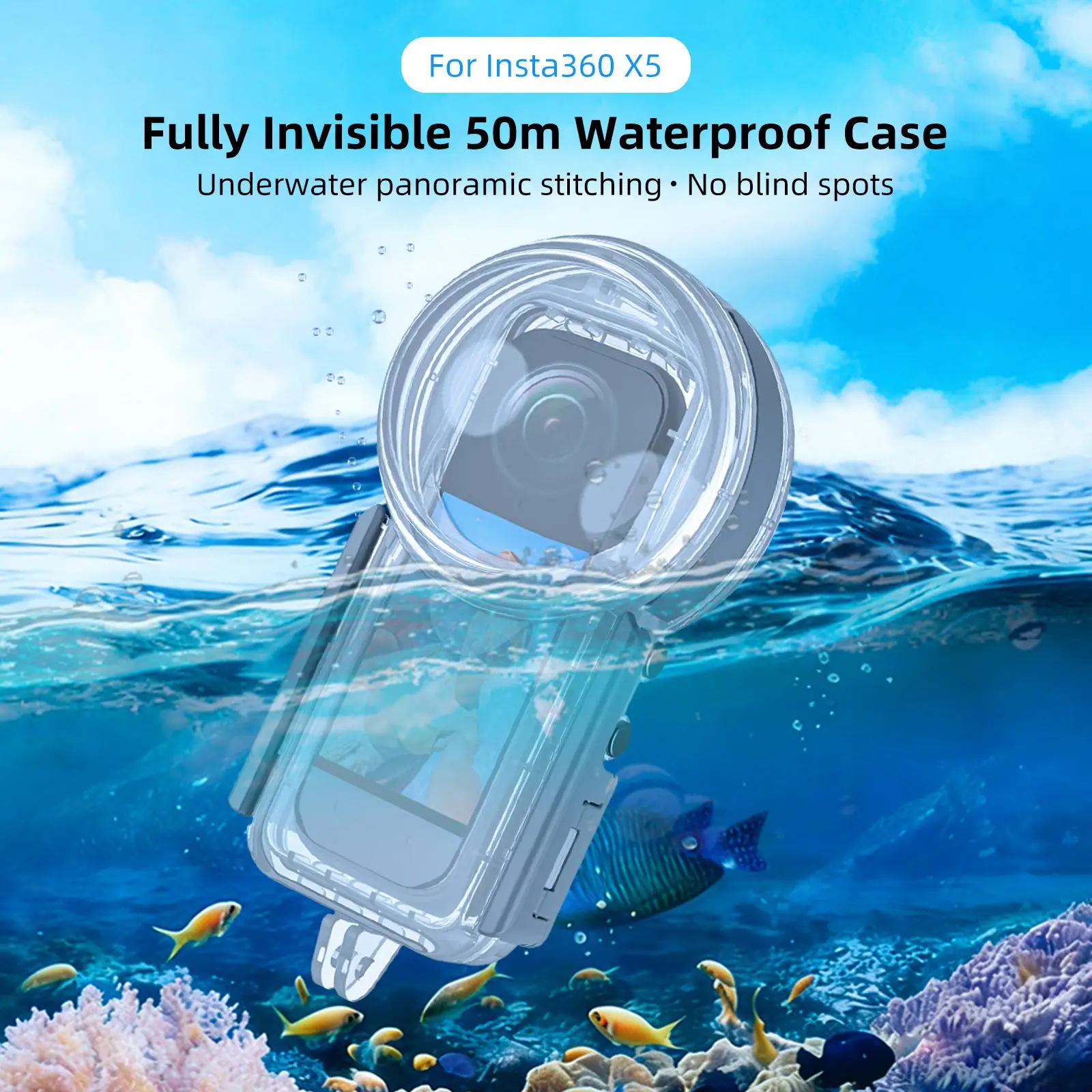 Image of PULUZ für Insta360 X5 Schnellverschluss 60m Unterwasser Wasserdichtes Versiegeltes Tauchgehäuse für Insta360 X5 Sport-Actionkamera Zubehör