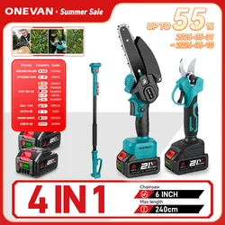 ONEVAN 4-in-1 Brushless Telescoping Electric Pole Chainsaw High Branch Scissors Garden Pruning Tool For 21V 18V Battery