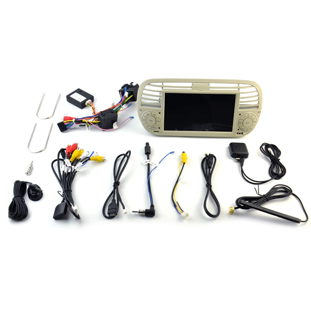 راديو سيارة أندرويد 7 بوصة لشركة فيات 500 2007-2015 أندرويد 14 Carplay نظام تحديد المواقع والملاحة مشغل وسائط متعددة أبيض أسود