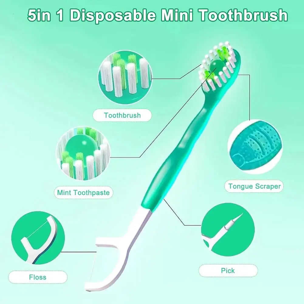 Five-in-one bursting bead Disposable Cleaning Toothbrush Includes Mouthwash Portable Travel Toothbrush With Dental Floss
