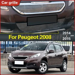 Grade dianteira de aço inoxidável de alta qualidade, cerca, moagem, grelhas de corrida, kit de corpo de guarnição para peugeot 2008 2014-2015, grelhas de corrida