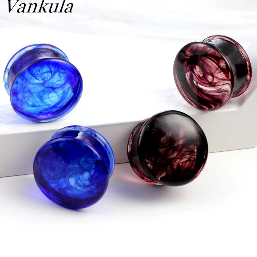 Vankula 2PCS New Glass Ear Body Jewelry Expanders Piercing Tunnels Plugs Strechers Ear Gauges Gift For Women Men Gift