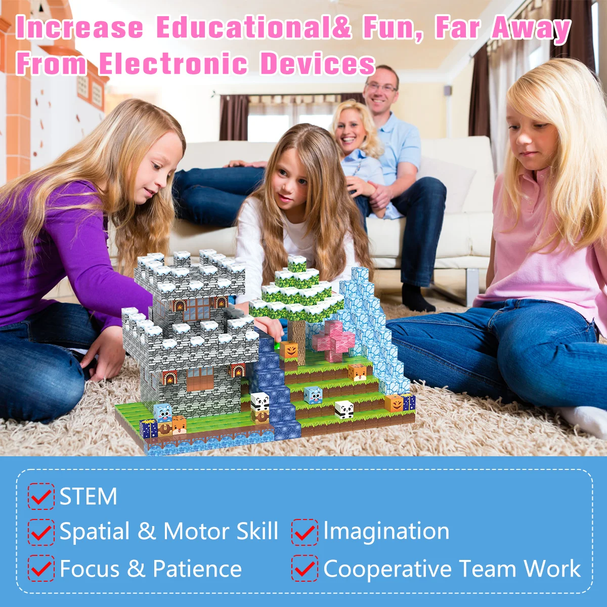 مجموعة مكعبات بناء مغناطيسية مناسبة للأولاد والبنات فوق 3 سنوات، نموذج DIY هدية لعبة حسية جذعية للأطفال