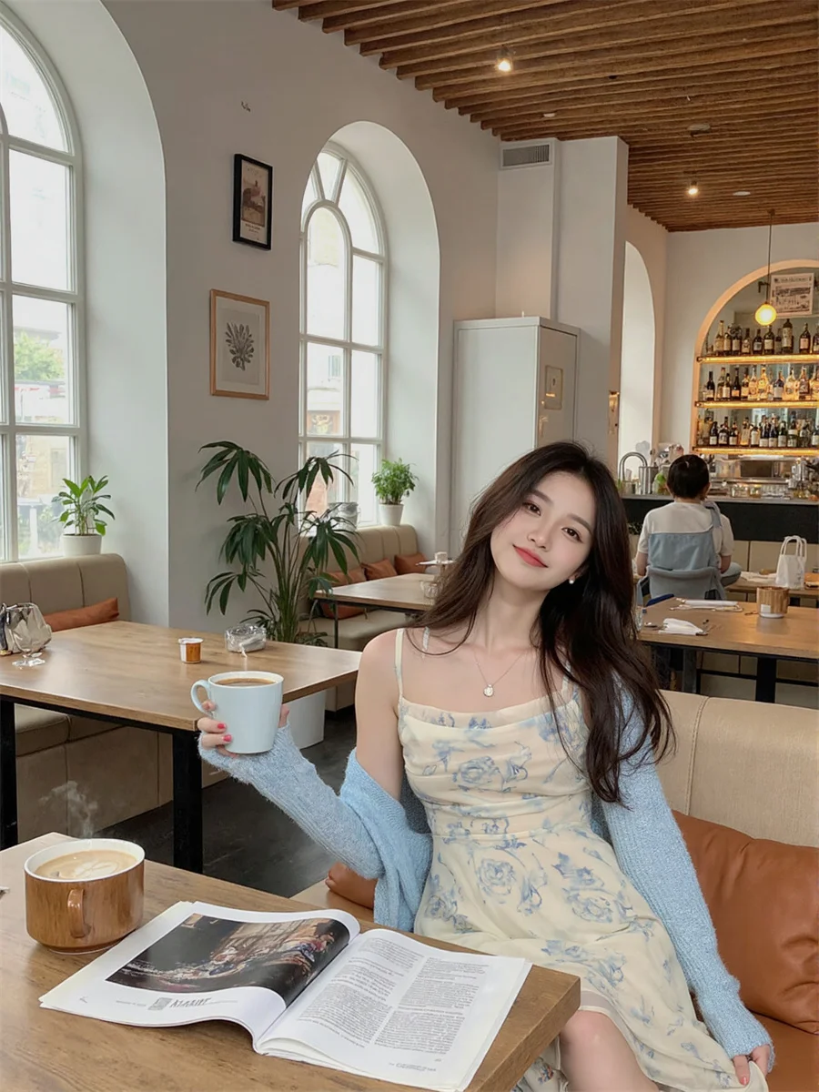 Floral mini chiffon céu azul vestidos feminino bolo plissado cordão em camadas artístico único moderno feminino chique applique retalhos