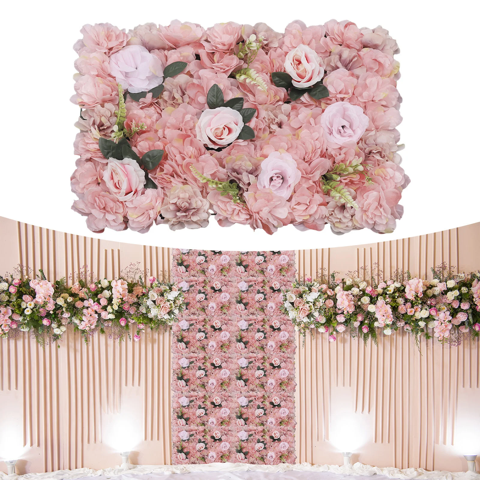 12 PCS Artificial Pink Flower Hydrangea Panels Roses Wall Panel Banquet Wedding Backdrop Home Party Decoration