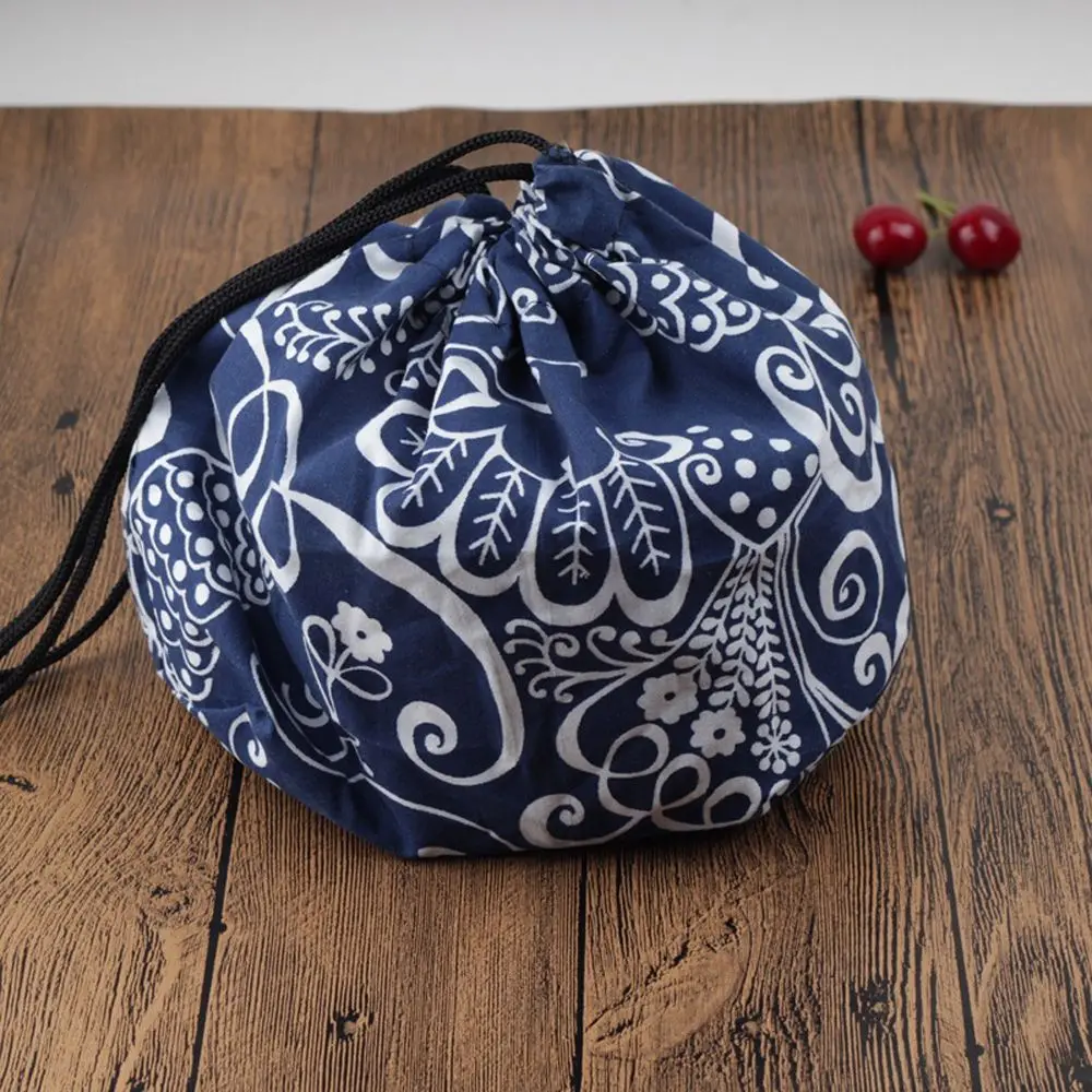 Bolsas de Picnic Unisex, bolsa de mano geométrica de lino y algodón para comida, bolsa de almuerzo con cordón, fiambrera de estilo japonés