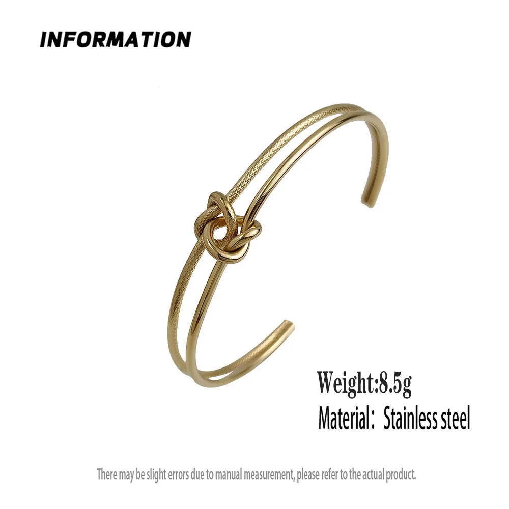 316L Stainless Steel 18K Gold Plated Knot Double Layer Open Cuff Bangle Stackable Minimalist Jewelry Gift Bracelet For Women