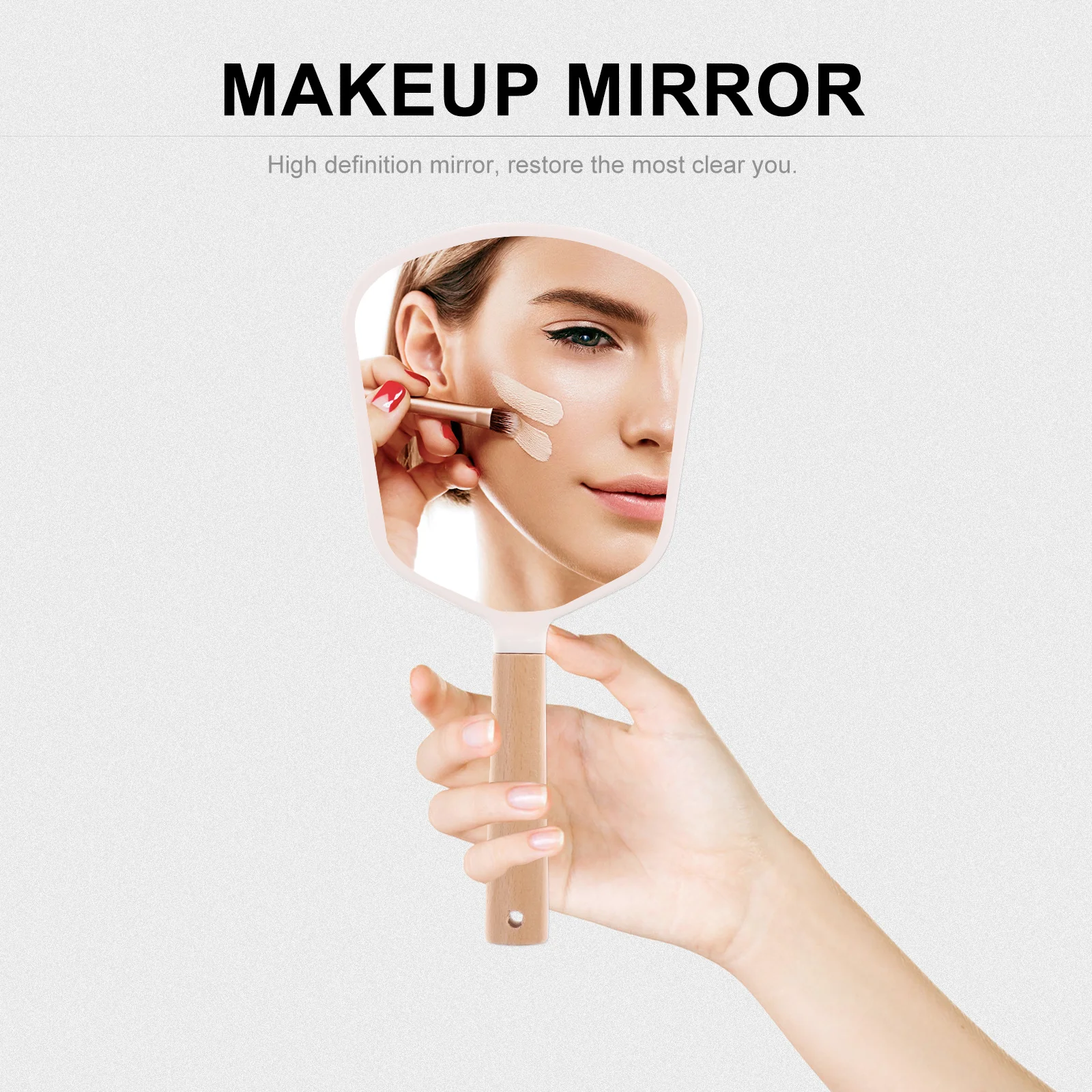 

1Pcs Portable Handheld Makeup Mirror Solid Wood Frame High Definition Reflective Surface Compact Design for Travel and Daily Use