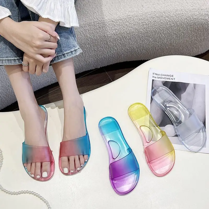 Womens Slippers and Ladies Sandals Jelly Transparent Slides Outside Shoes ColorClear New Style Multi Color Vip Cheap Liquidation