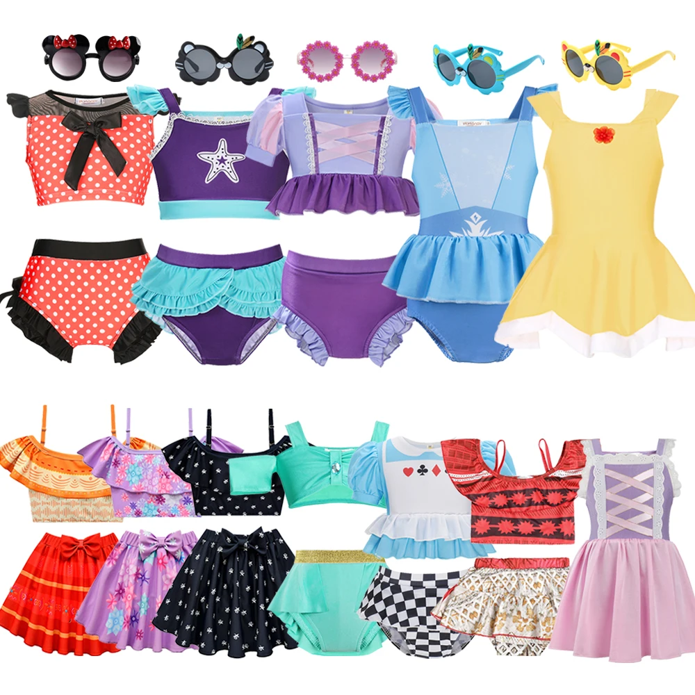 2024 New Girls Rapunzel Princess Bikini Swimsuit Kids Swimwear Beachwear Mickey Minnie Children Bathing Clothes