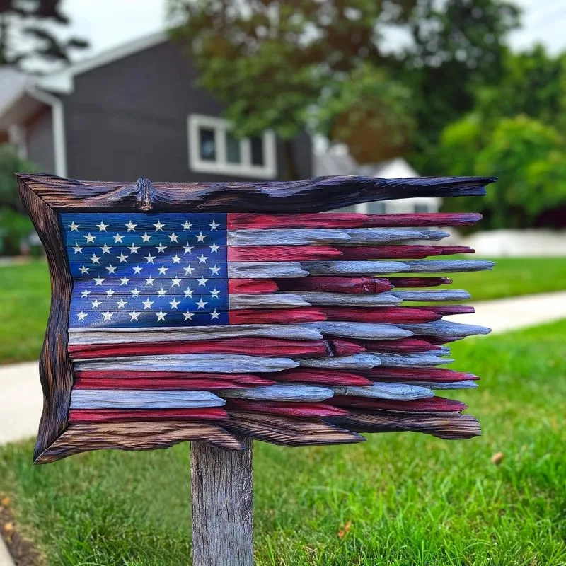 

1pc Creative Wooden Crafts American Independence Day Flag Wooden Plaques Home Festival Courtyard Decoration