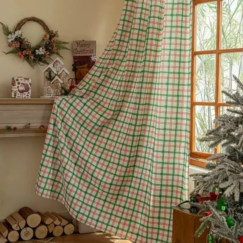 

1pc Christmas Green Red Plaid Curtain Festive Window Decor for Holiday Living Room Dining Room