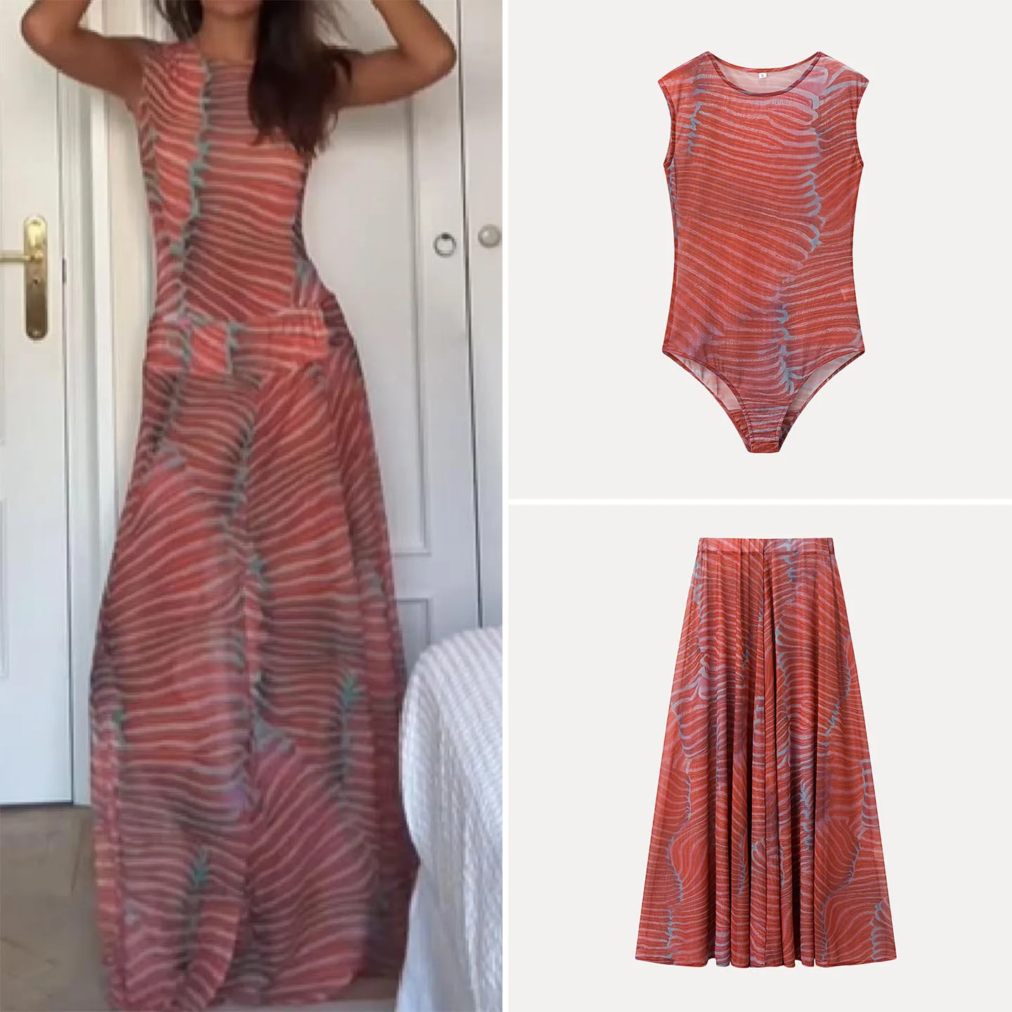 

Ele Svel Long Dr Set for Women Autumn 2025 Z Brand round Neline Striped Pattern Faionable Two-Piece Suit