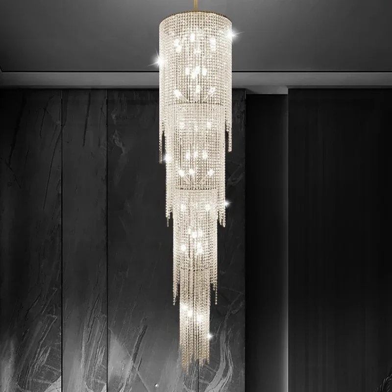 

Indoor Hanging Pendant Lighting High Villa Ceiling Staircase Crystal Chandelier Living Room TV Cabinet Hang Lamp LED Chandelier