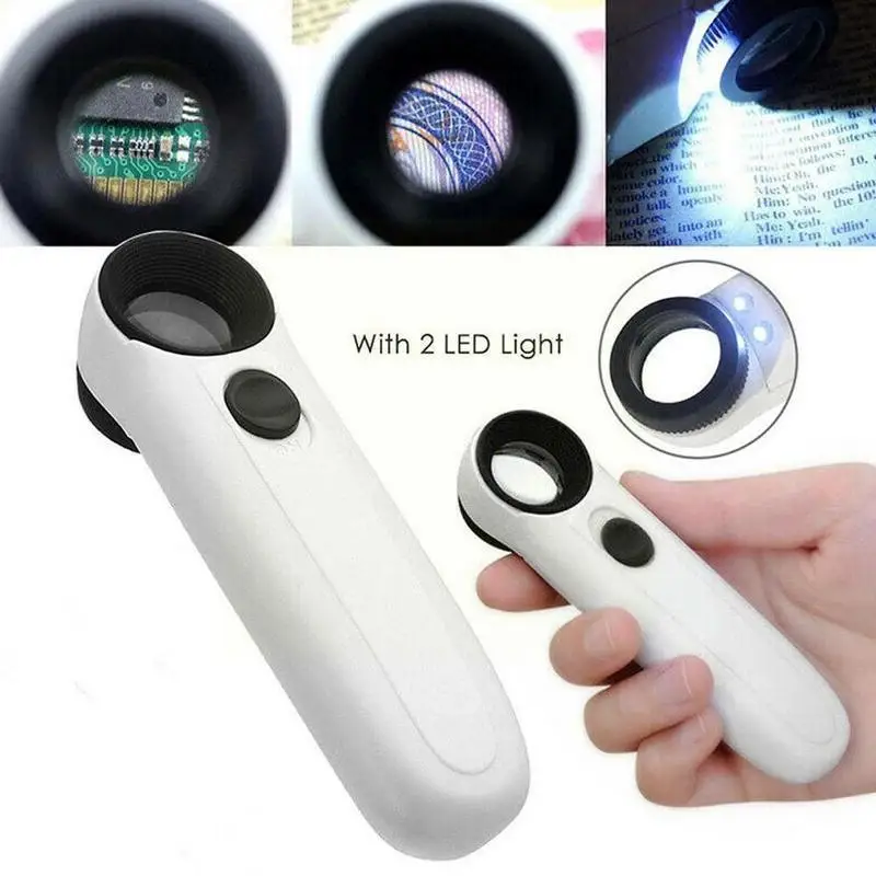 1 PCS Fashion 40X Magnifier Jewelry Appraisal Mirror Exclamation Identification Point Magnifier Handheld LED Light with 21m A1U9