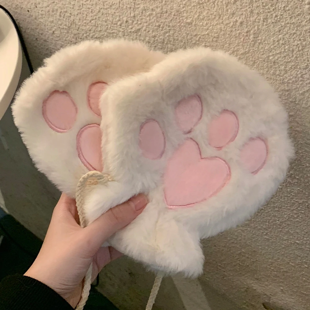 Cartoon Cute Cat Claw Paw Gloves Women Plush Mittens Warm Soft Plush Short Fingerless Fluffy Bear Cat Gloves Costume Half Finger