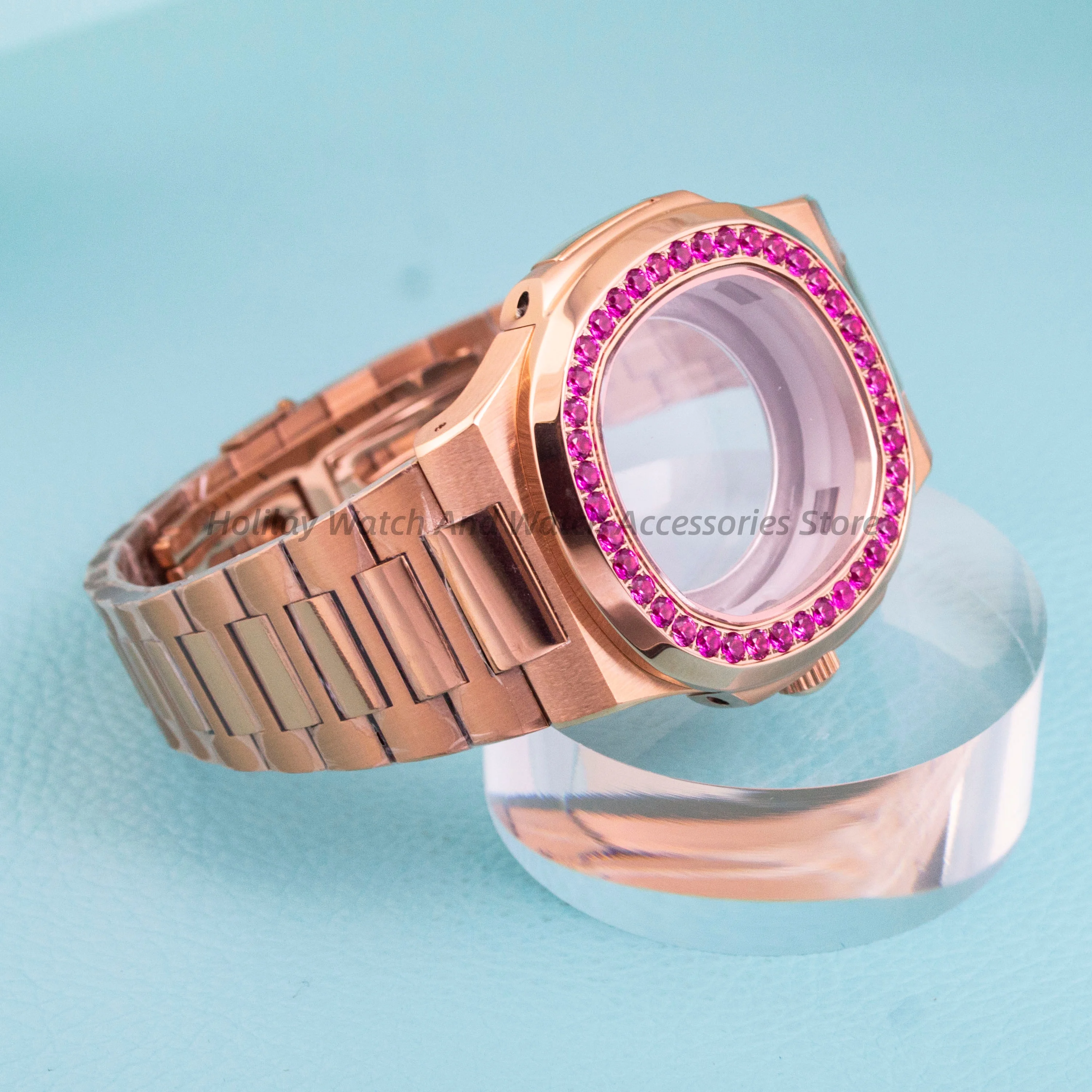 

Diamonds Watch 41mm Watch Case 25mm Strap Stainless Steel Watchcase for NH35 NH36 NH38 Movement Nautilus Case 30.5MM Dial