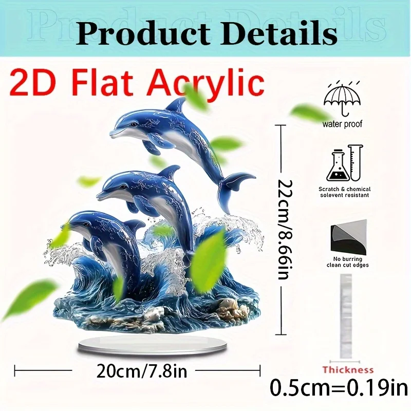 2D Acrylic Dolphin Leap Sun Catcher Stand Animal Theme Tabletop Decor Sign Vibrant Hanukkah Office Holiday Decor No Electricity