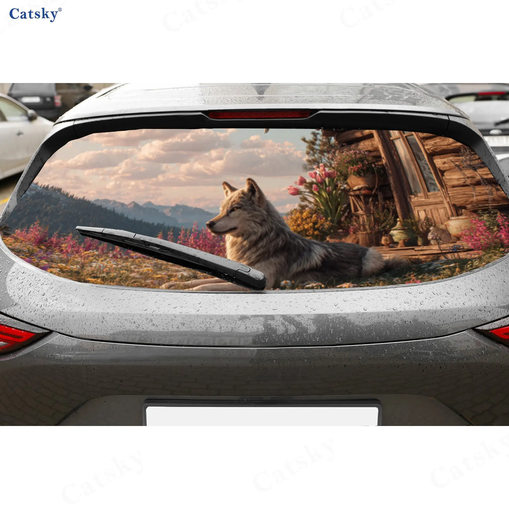 สติ๊กเกอร์ติดกระจกหลังรถ Wolf by Cabin, กันน้ำ ติดตั้งง่ายแบบมีกาวในตัว & ป้องกันรอยขีดข่วน, สติ๊กเกอร์ไวนิลตกแต่งรถยนต์, ตกแต่งรถยนต์, สไตล์เท่ๆ