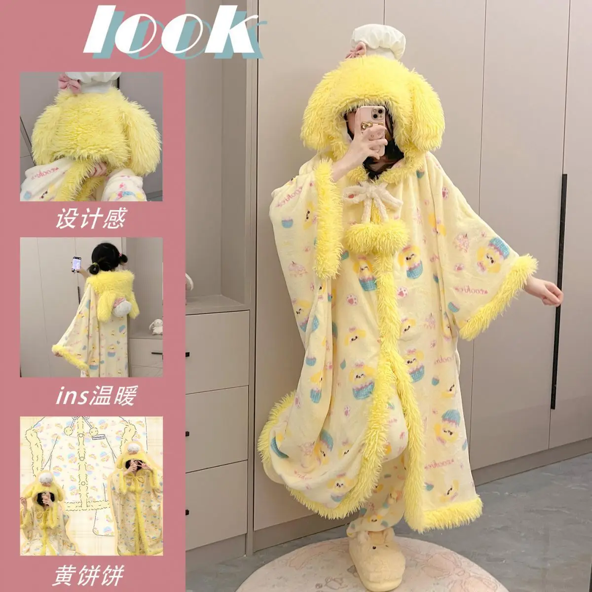 

Kawaii Chef Dog Soft Coral Velvet Nightgown Pajamas Set Velvet Warm Cloak Loose Comfortable Warm Autumn Winter Home Girl Gifts