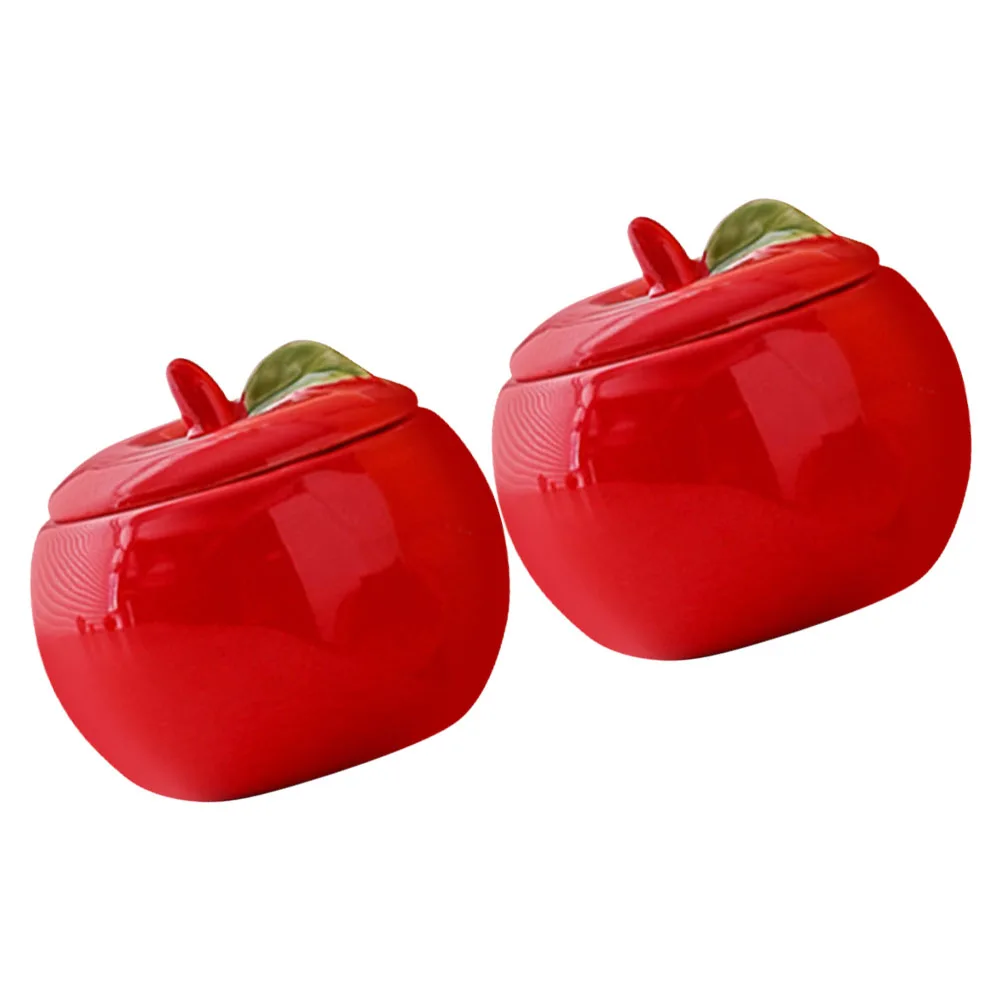 2Pcs Ceramic Apple C Containers DIY Empty Cups Creative Lid Jars Storage Decorative Gifts Red Boxes Sugar Bowl Pepper Holder