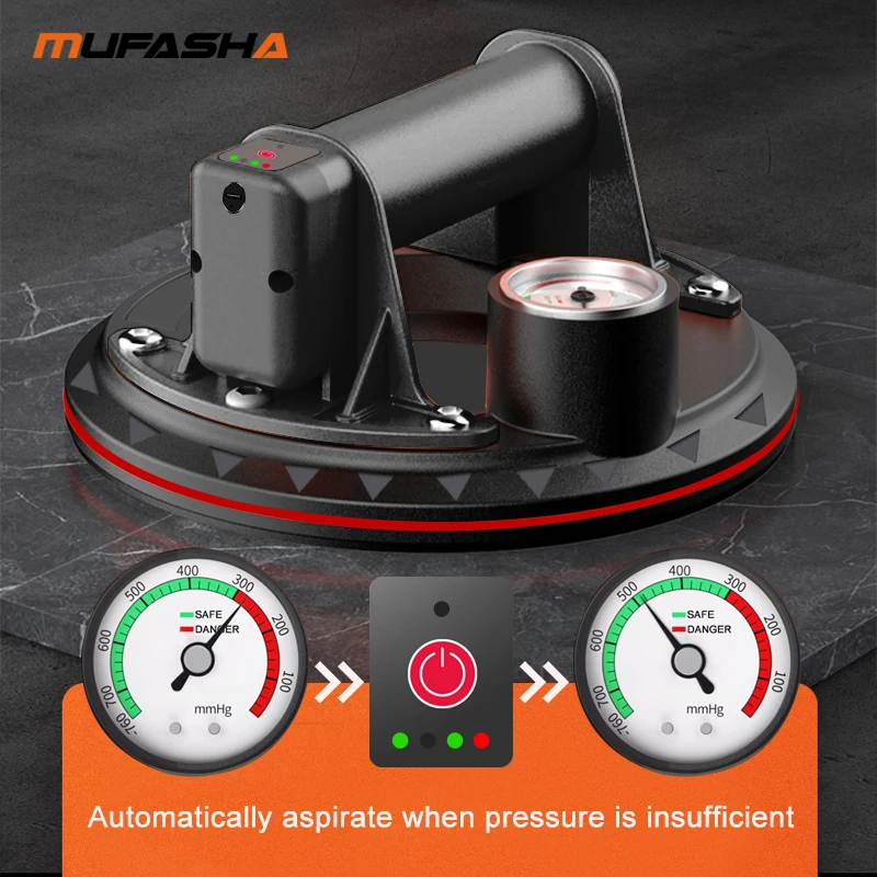 MUFASHA Motorized Suction Cups  Use On Rough Surfaces For Portage Glass Tiles & Slabs  Visible Pressure Gauges 8 Inch