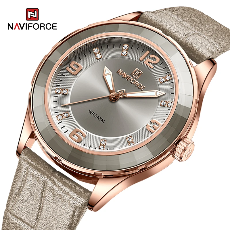 NAVIFORCE Elegant Leather Strap Watch for Women 3ATM Waterproof Business Female Wristwatch Casual Dress Wild Ladies Clock NF5040