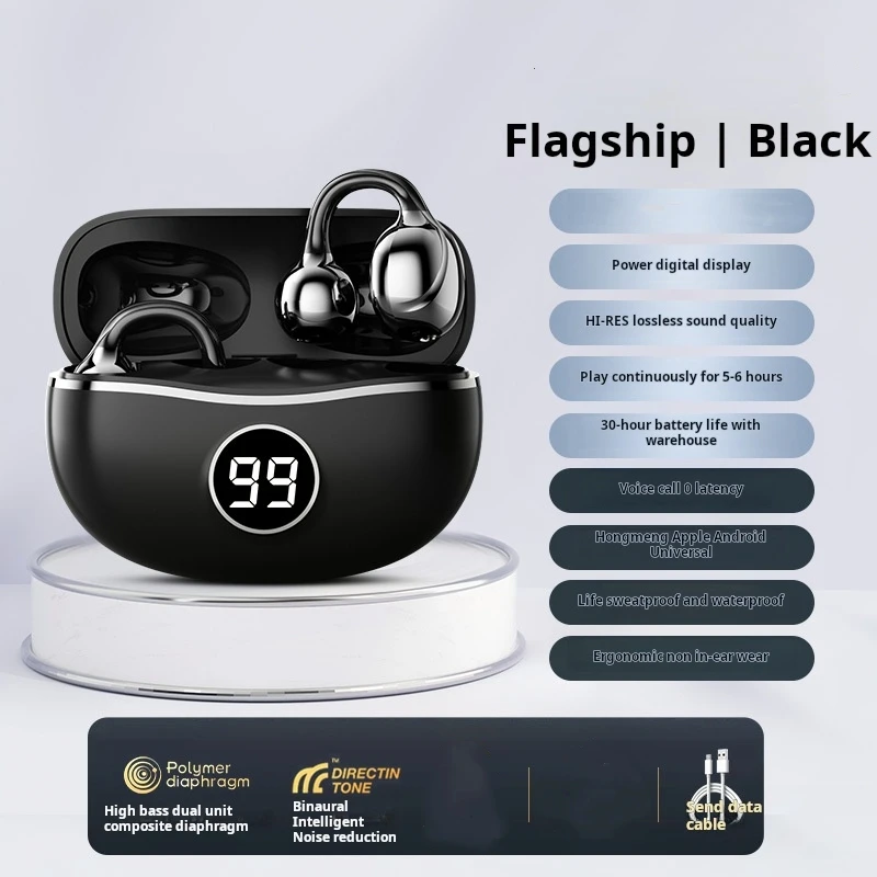 Auriculares inalámbricos Bluetooth con clip para la oreja, auriculares deportivos con pantalla LED, auriculares deportivos para teléfono, auriculares para juegos con sonido HD y micrófono