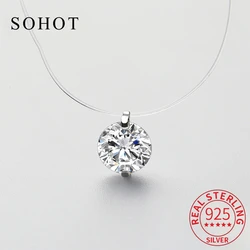 925 Sterling Silver Zircon Crystal Pearl Pendant Choker Necklace Transparent Fishing Line 2020 Fine Jewelry for Women