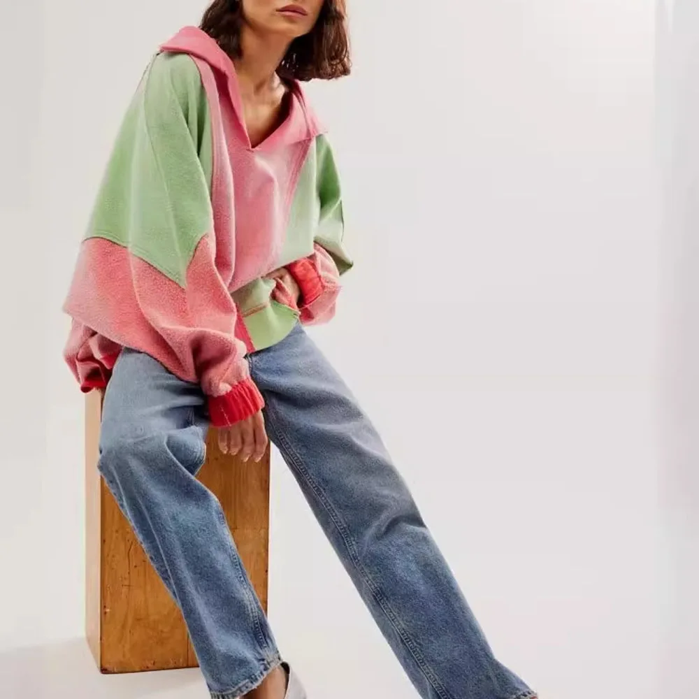 2026 Women's patchwork color casual sweatshirt advanced sense