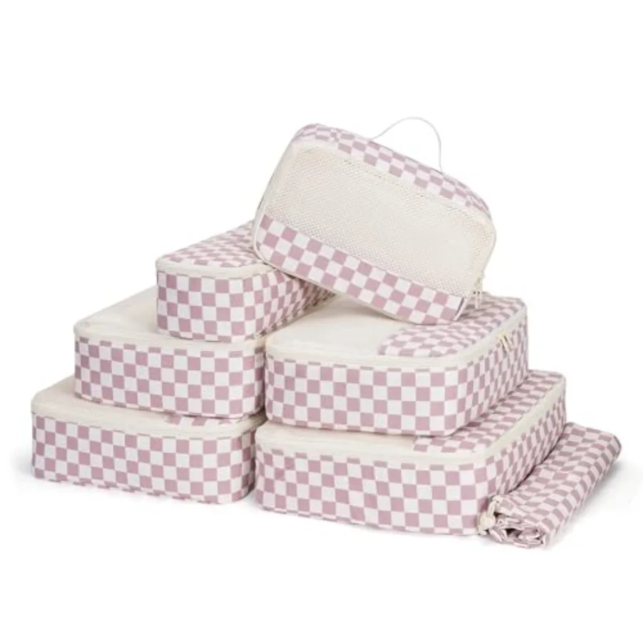 

7 Set Checkered Packing Cubes for Travel Carry on Suitcase Luggage Organizer Bags for Women Men Durable Packing Organizers Bag