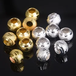 Gold Color Silver Color Plated Round 8mm 10mm Hollow Matte Claw Carved Metal Brass Loose Spacer Beads For Jewelry Making DIY
