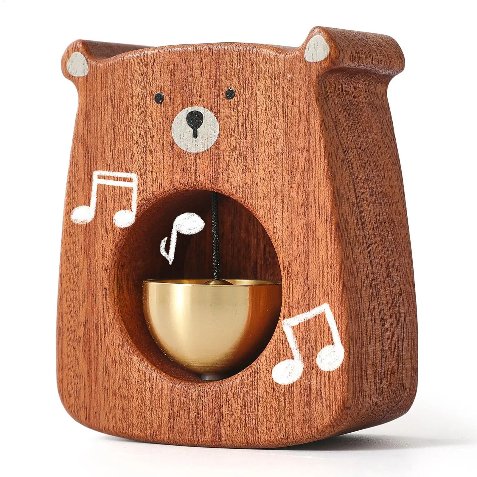 ديكور جرس الباب لطيف الدب الخشبي تمثال جرس الباب مع صوت هش منضدية زخرفة ألعاب جرس الباب التفاعلية للطفل طفل صغير #4