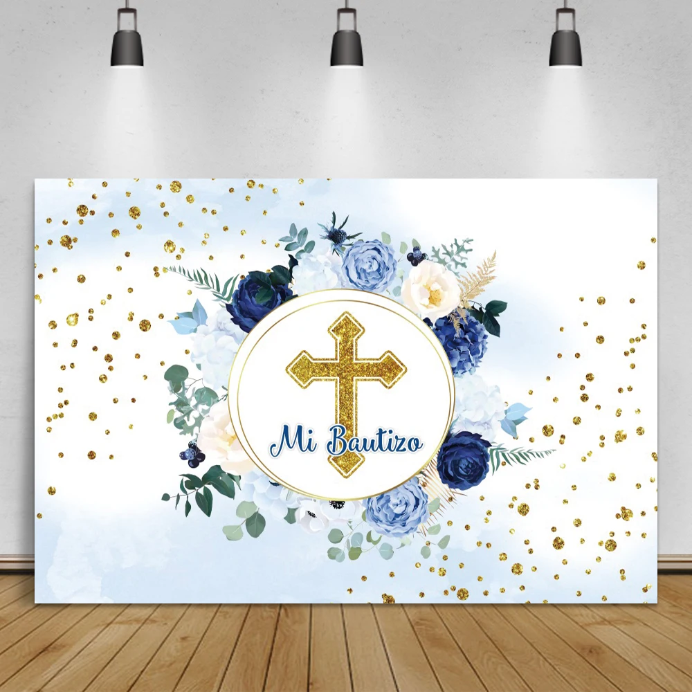 Laeacco-마이 퍼스트 거룩한 친교 사진 배경, 식물 꽃, 베이비 샤워, 세례 맞춤형 포스터 사진 배경