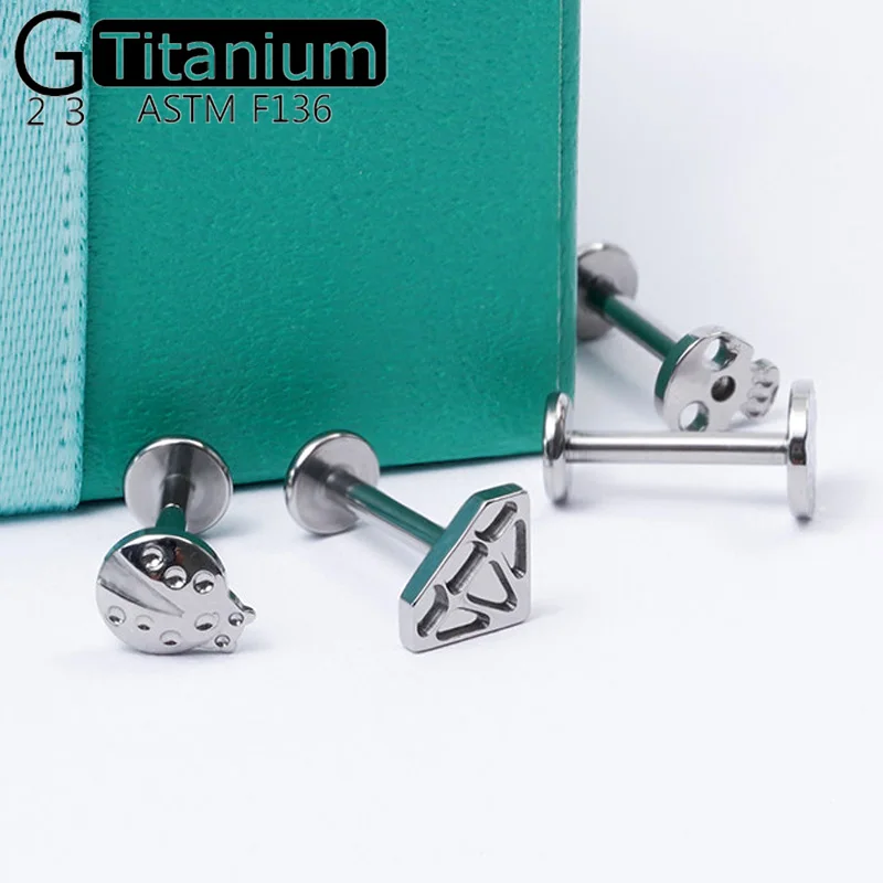 1PC Titanium G23 Stud Inner Thread  Ladybug Round Cake Four Casual Men\'s And Women\'s Fashion Perforated Lip Nails