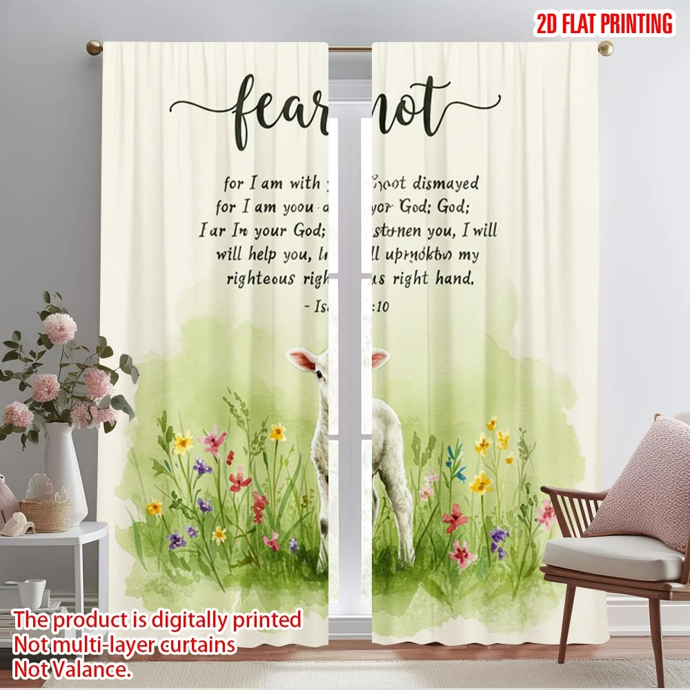 

2pcs 2D flat printing Curtain Fear Not Lamb God Strengthen Polyester Without Electricity Seasonal Party & Holiday Decor Perfect