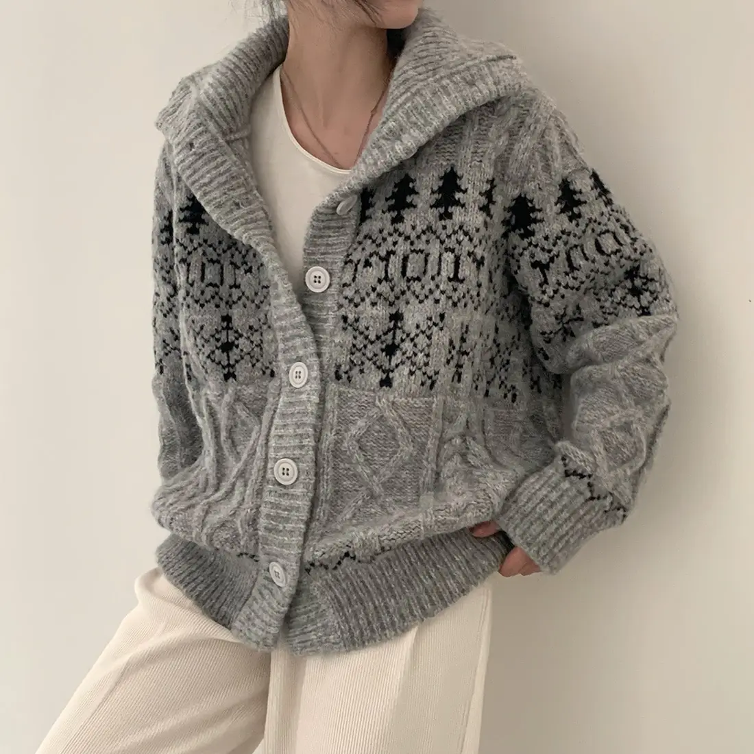 

Winter New Vintage Floral Colion Casual Open Cardigan Sweater Women's Knittedwear Casual Sle Single Piece Chinese Made