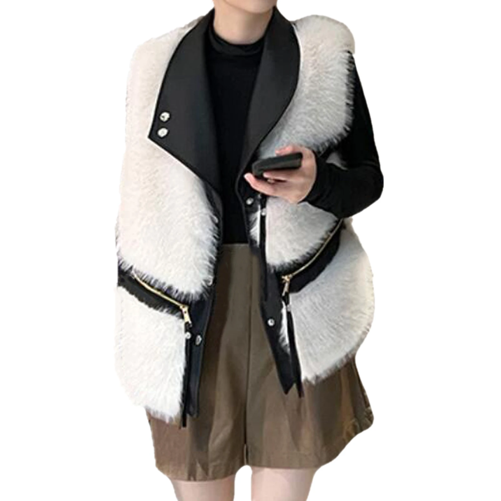 

Lisa Colly Women Autumn Winter Waistcoat Sleeveless Faux Fur Vest Coat Short Jacket Overcoat