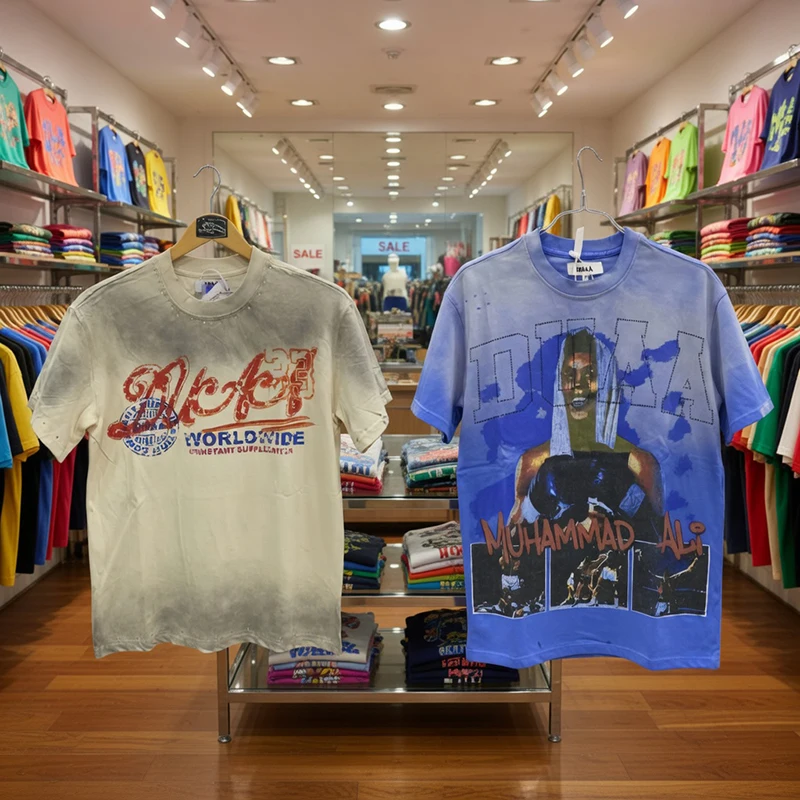 2026 New Arrival DUAA Men's T-Shirt Casual Vintage Streetwear Racer Print Oversized Crew Neck Short Sleeve Top