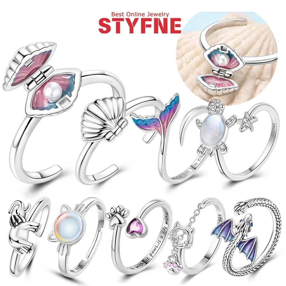 

Оригинальное кольцо из серебра 925 пробы, волшебное цветное стекло, кошачий коготь, рыбий хвост, ракушка, черепаха, открывающееся кольцо для женщин, ювелирное изделие на свадьбу, день рождения, подарок