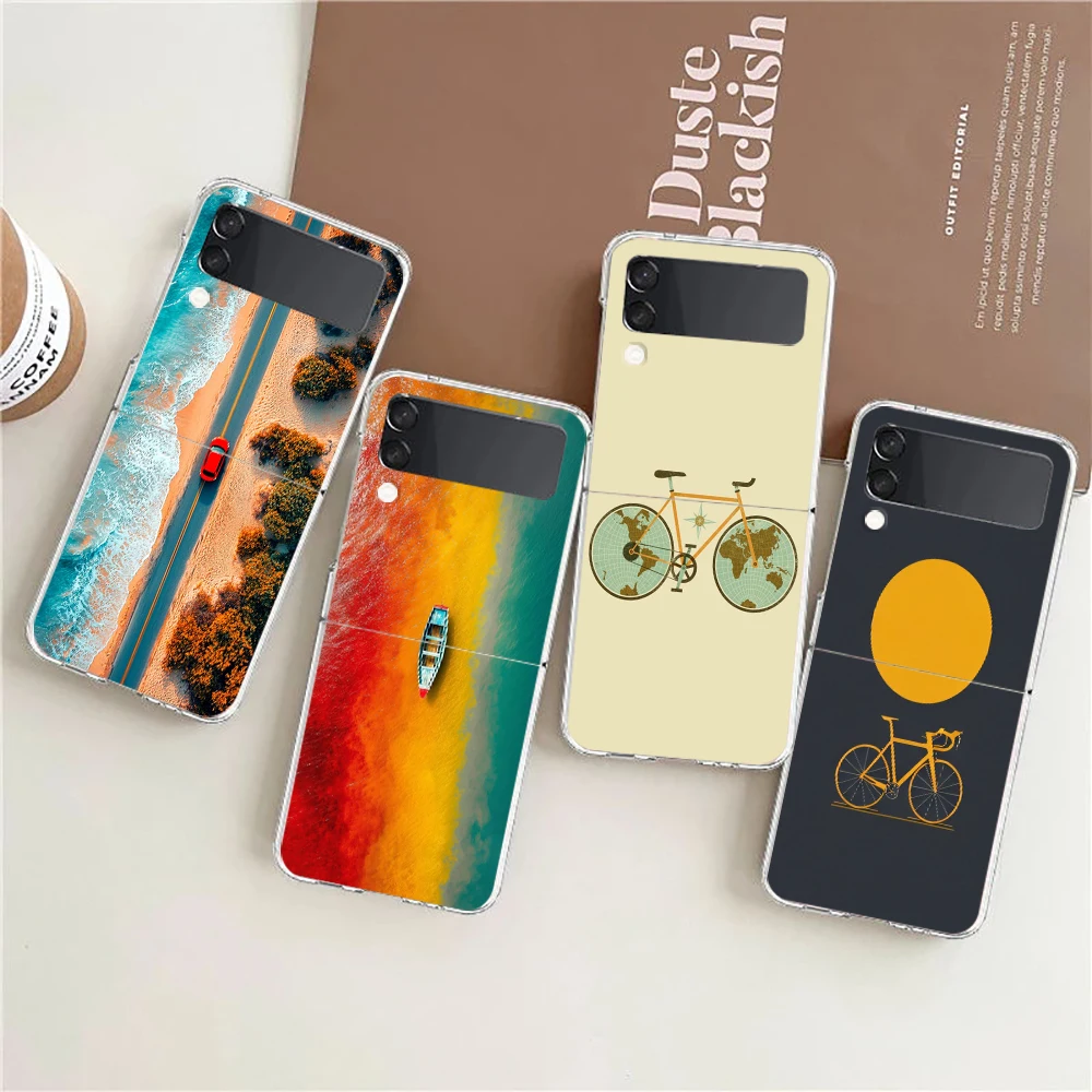 Phone Case For Samsung Galaxy Z Flip 3 4 5 6 7 8 Fold High Hard PC Shell For Galaxy Z Flip3 Clear Cover Bicycle Bike Sport