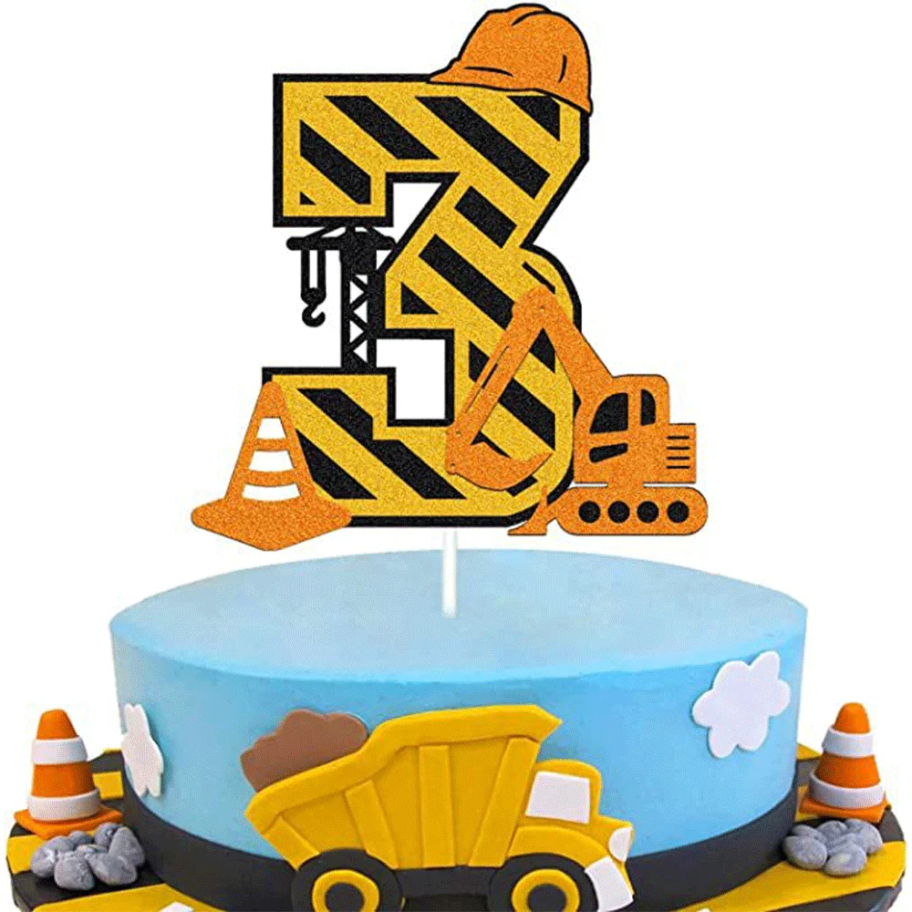 حفارة البناء 1 2 3 4th كعكة عيد الميلاد القبعات العالية ديكور آلة حفر بالون السيارة الاطفال الصبي الهندسة لوازم الحفلات